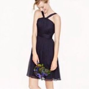 J. Crew Sinclair Navy Halter Silk Chiffon Dress - Size 2